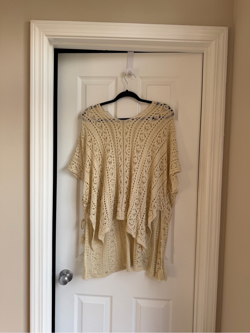 Amazon Cream Crochet Open-Knit Swim Coverup Poncho